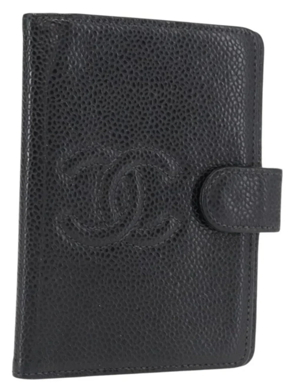 CHANEL Day Planner Cover Grained Calf Skin Black Gold CC Auth 162550